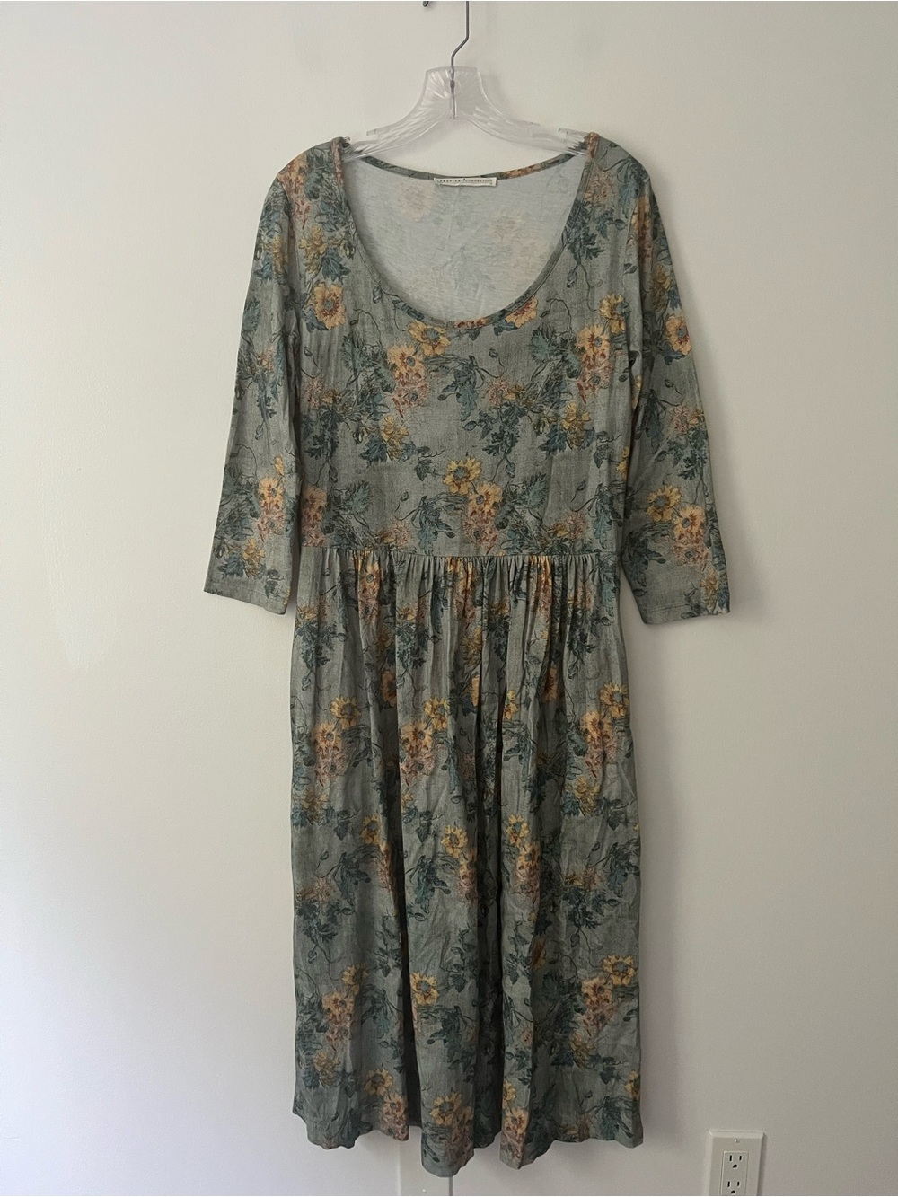 Peruvian Connection Windflower Floral Midi 3/4 Sleeves Pima Cotton Dress Medium - Picture 2 of 10